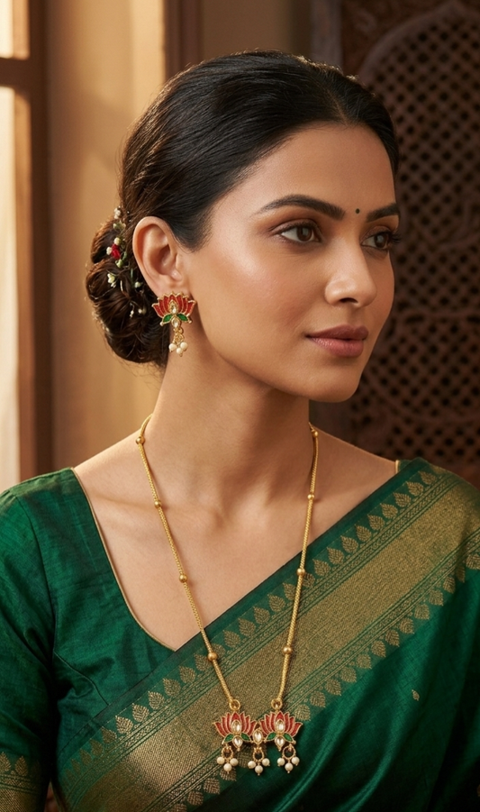 Lotus Gold Plated Pendant Necklace Set for Women