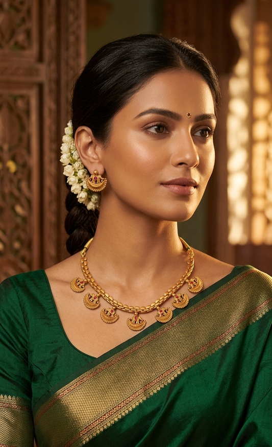 Temple Gold Plated Ruby Necklace Set with Earrings for Women
