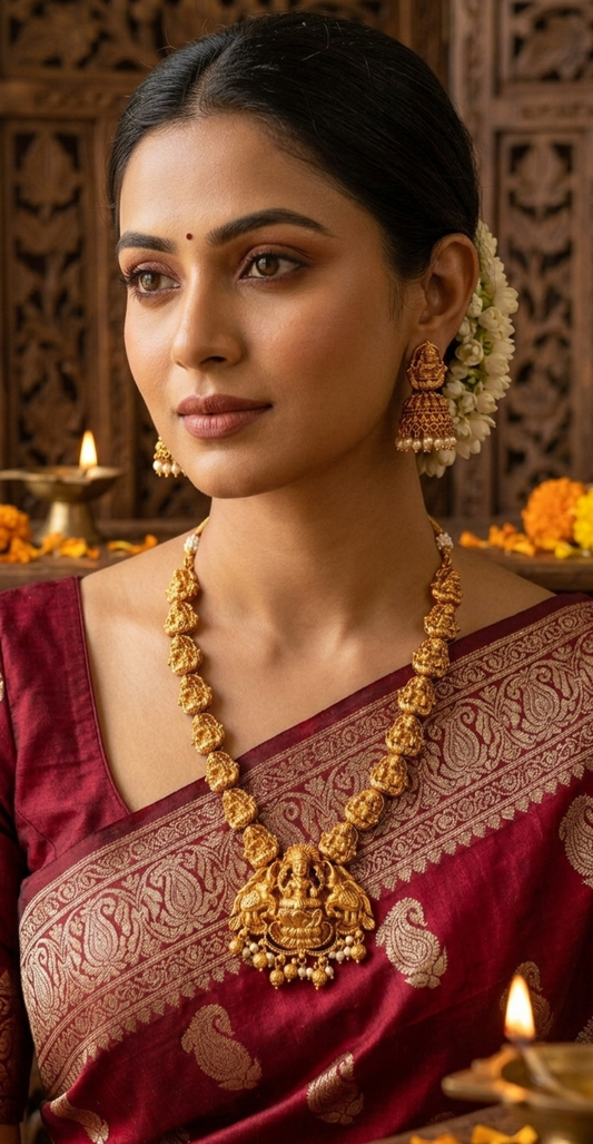 Antique Gold Lakshmi Pendant Necklace Set