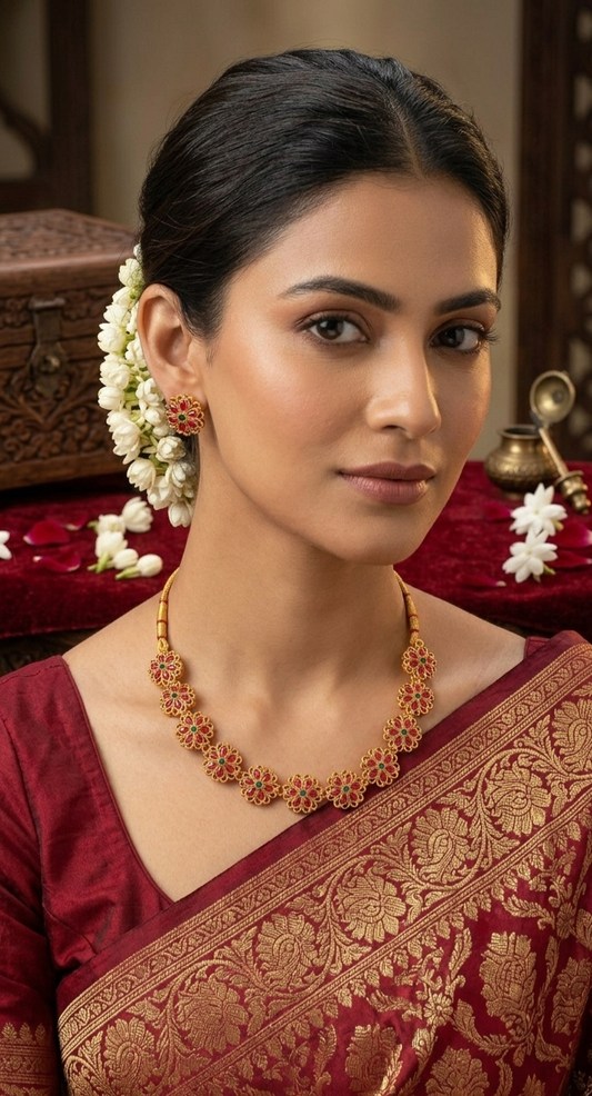 Premium Gold Plated Flower Necklace Set