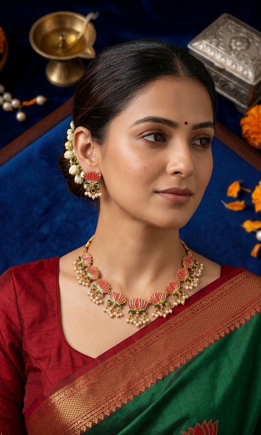 Gold Plated Lotus Flower Necklace Set for Women