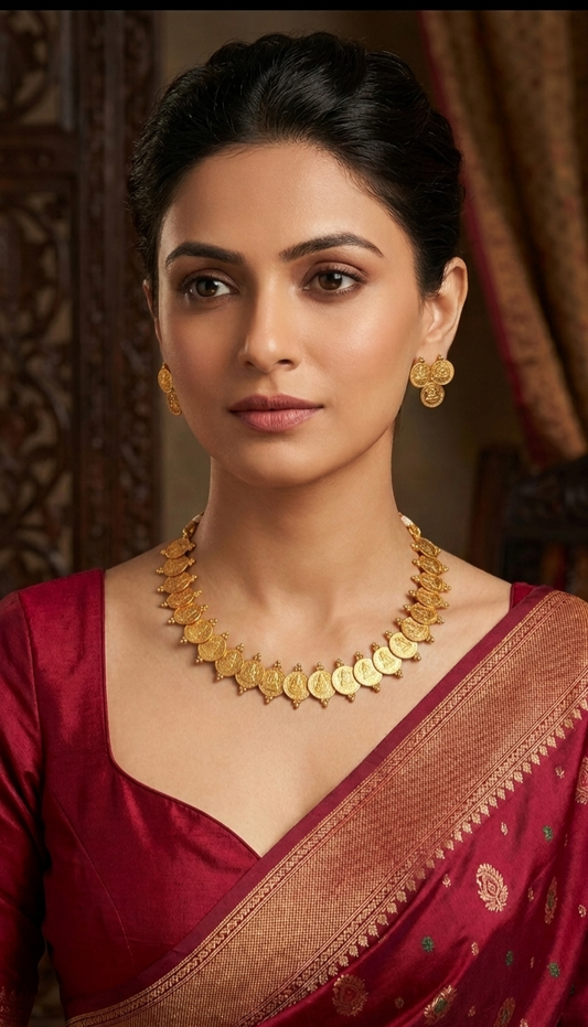 Lakshmi Coin Gold Plated Necklace Set for Women