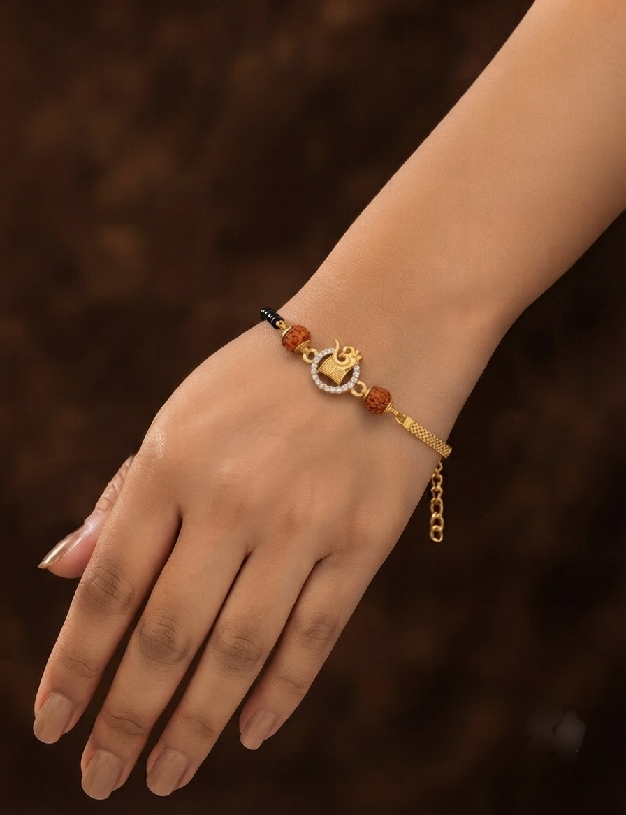 Elegant Gold-Plated Black Bead Mangalsutra Bracelet for Women
