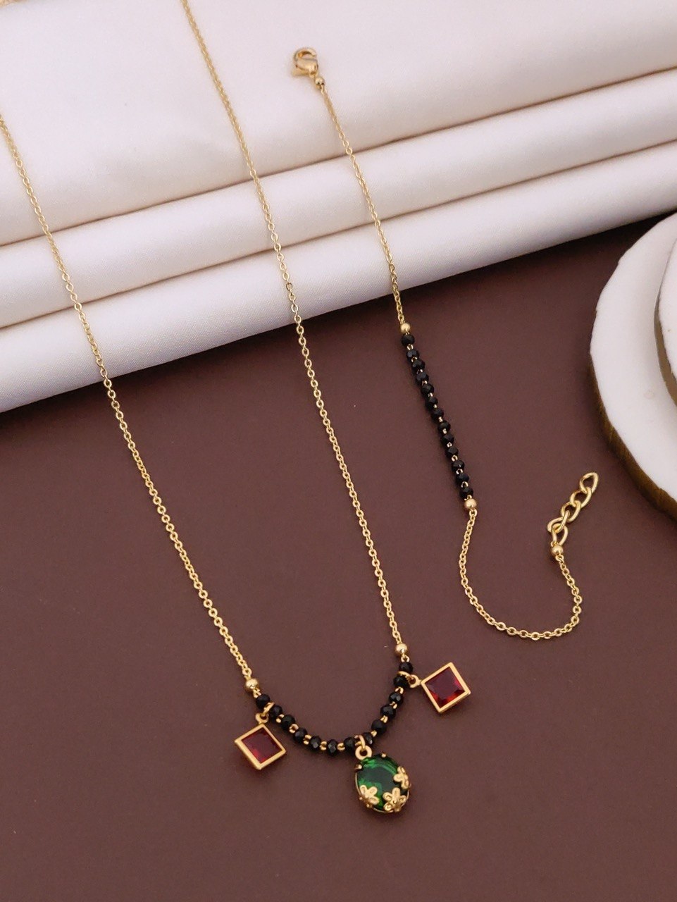 Classic Gold-Tone Black Bead Mangalsutra & Bracelet Combo
