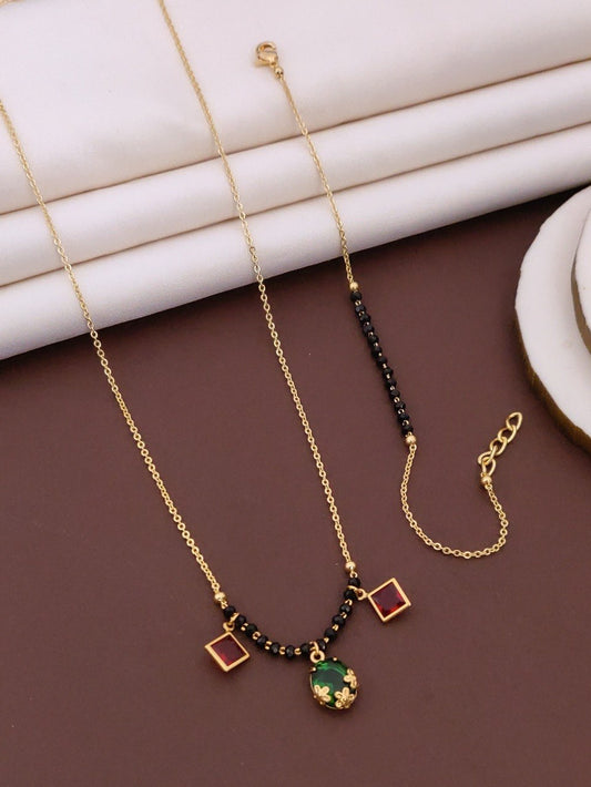 Classic Gold-Tone Black Bead Mangalsutra & Bracelet Combo