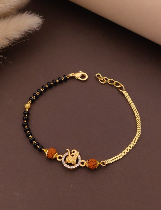 Elegant Gold-Plated Black Bead Mangalsutra Bracelet for Women