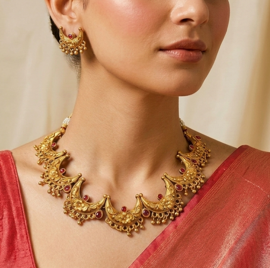 Traditional Temple Necklace Set with Matching Earrings
