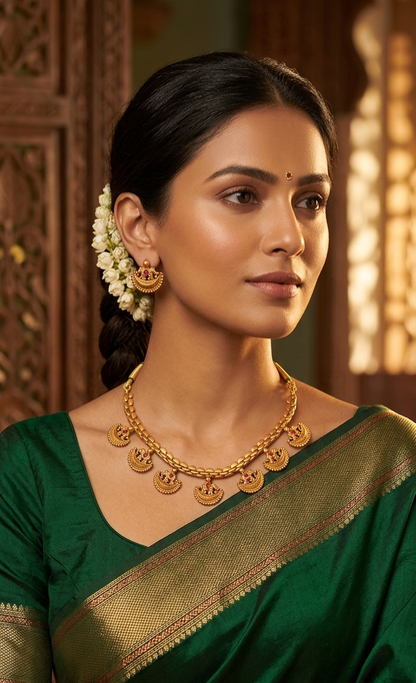 Temple Gold Plated Ruby Necklace Set with Earrings for Women