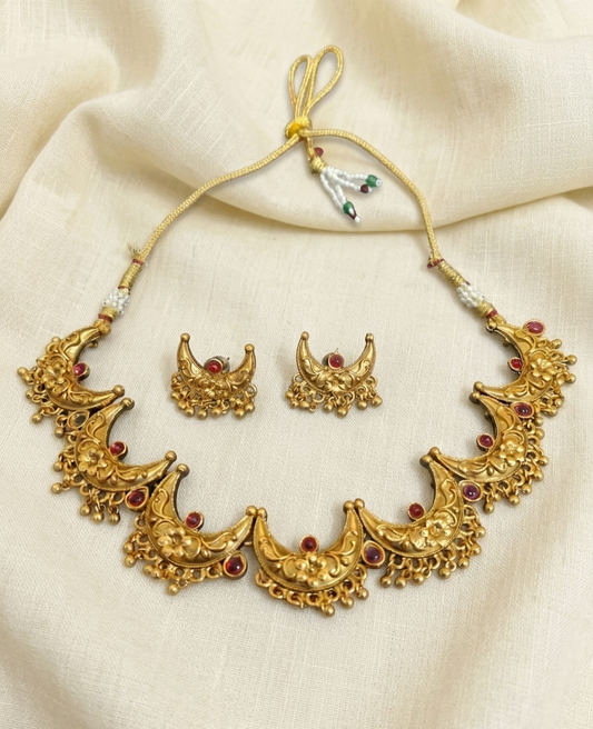 Traditional Temple Necklace Set with Matching Earrings