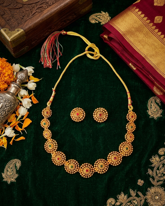 Ethnic Gold Plated Necklace Set with Earrings