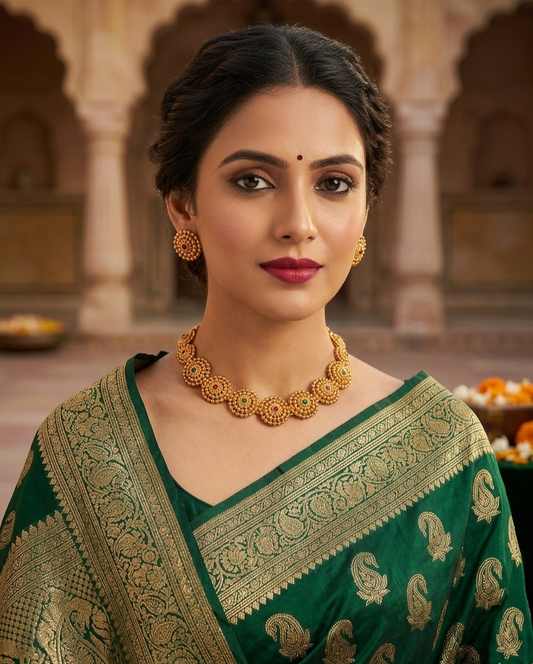 Ethnic Gold Plated Necklace Set with Earrings