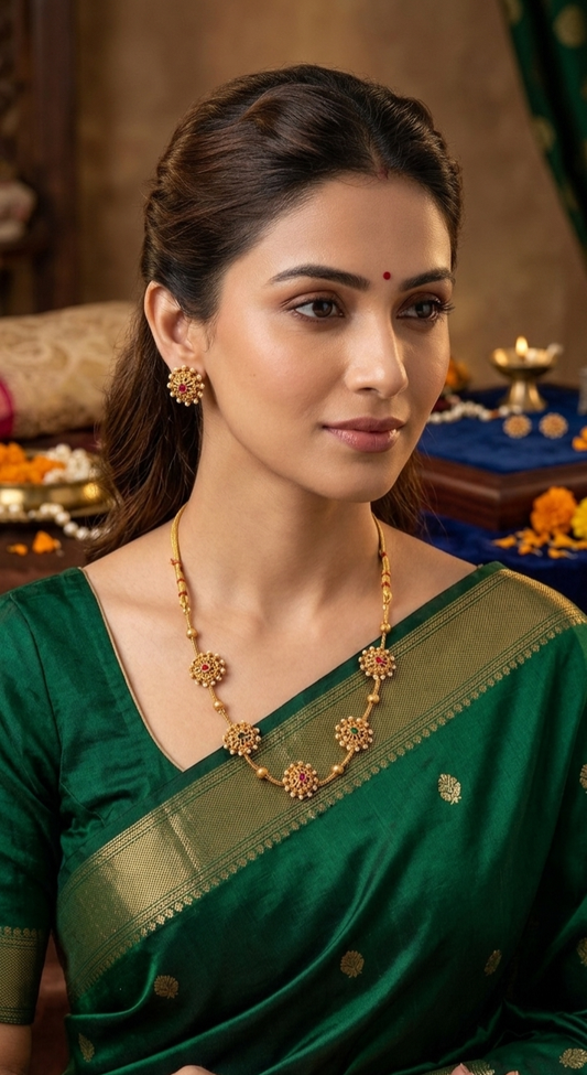 Antique Gold Floral Necklace Set with Earrings