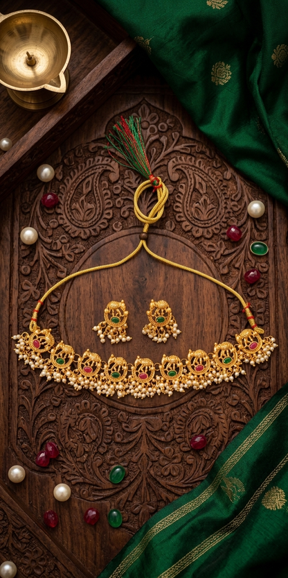 South Indian Elephant Temple Necklace Set