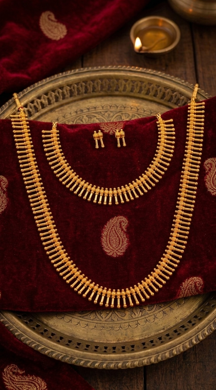 Traditional Gold Beaded Necklace Set with Earrings