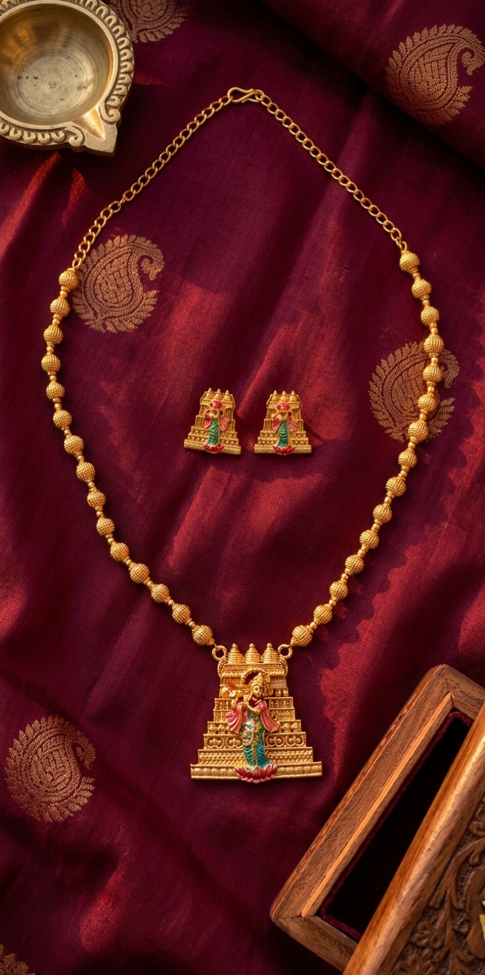 Elegant Temple Design Necklace Set for Women | Bridal Ethnic Jewelry