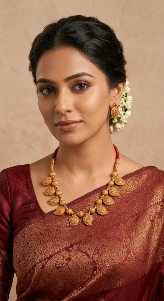 Micro Gold Plated Temple Necklace Set with Matching Earrings