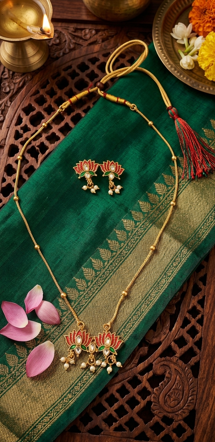 Lotus Gold Plated Pendant Necklace Set for Women