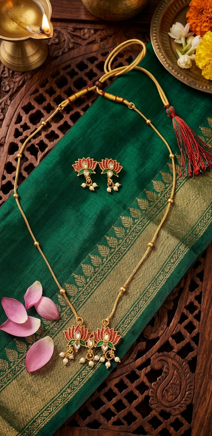 Lotus Gold Plated Pendant Necklace Set for Women