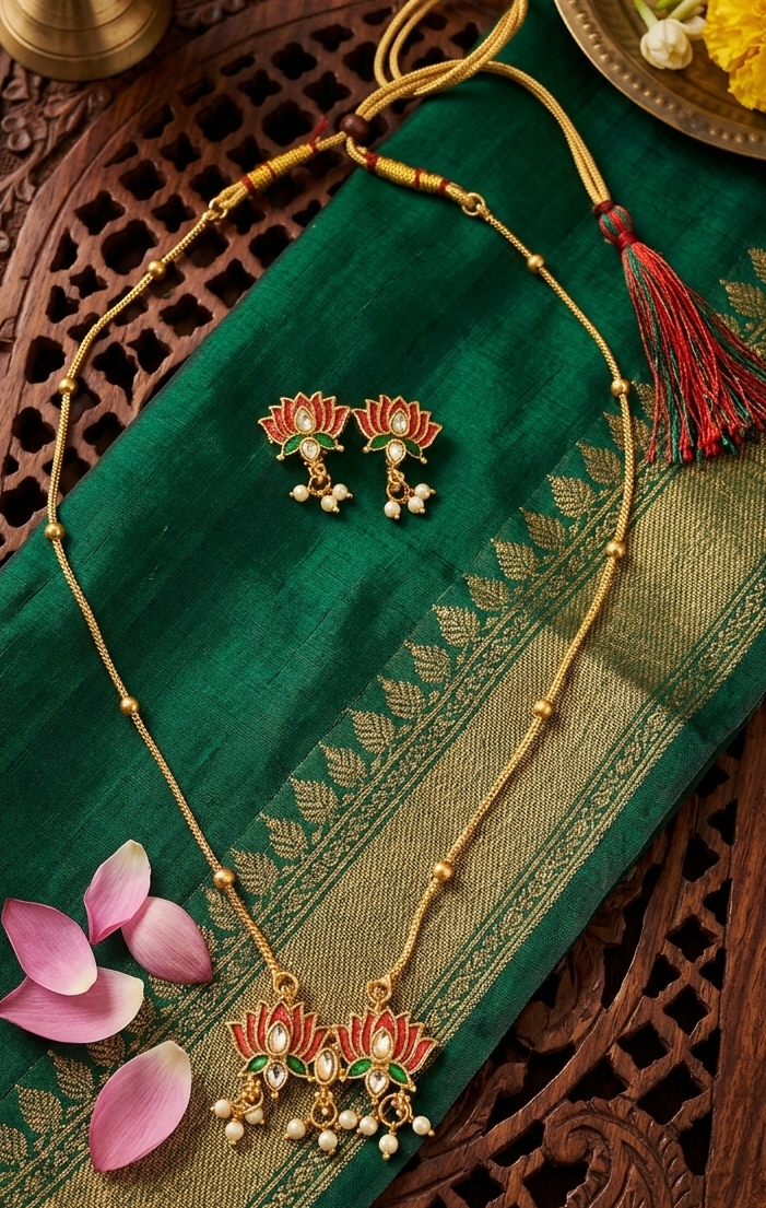Lotus Gold Plated Pendant Necklace Set for Women