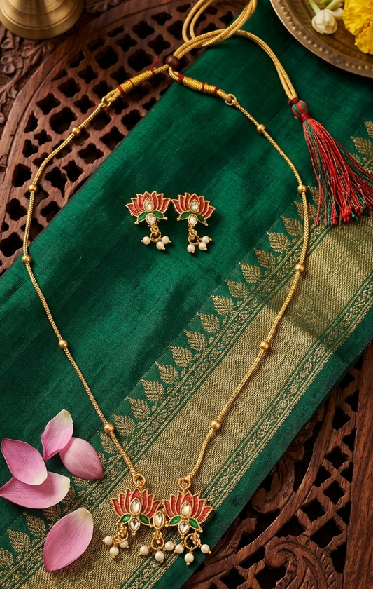 Lotus Gold Plated Pendant Necklace Set for Women