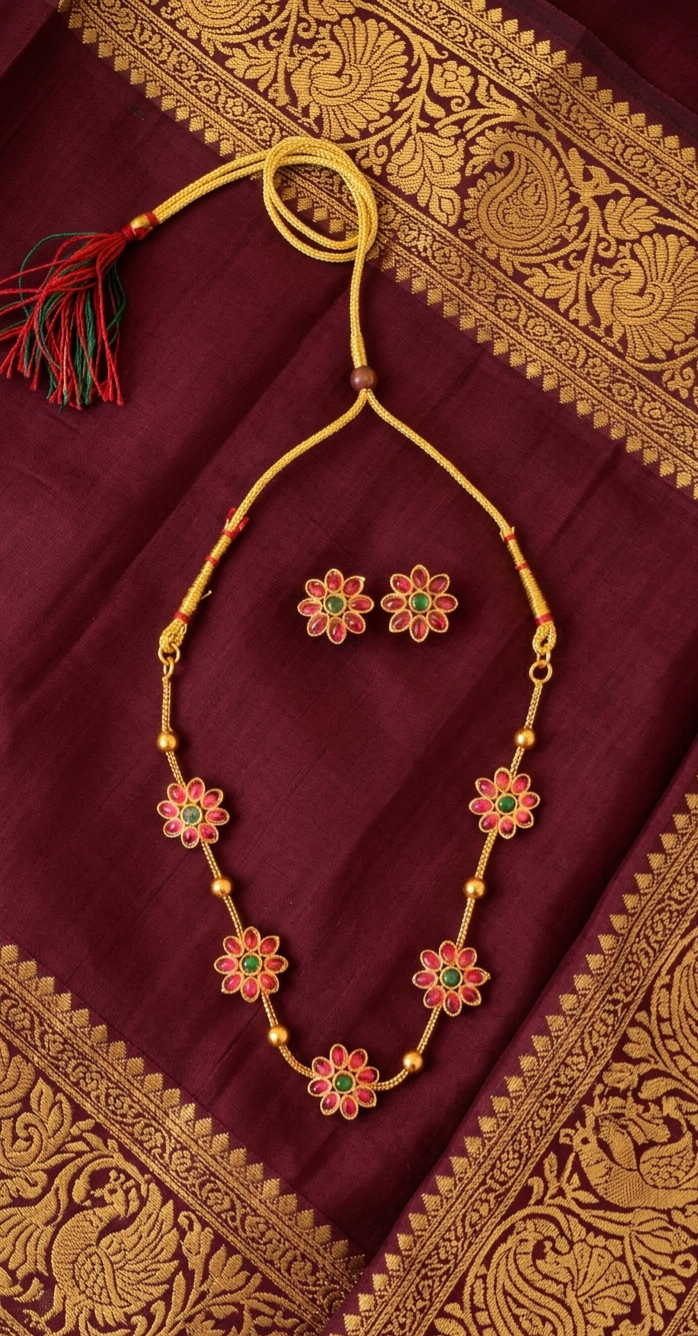 Floral Gold Plated Necklace Set with Earrings for Women