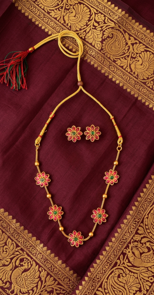 Floral Gold Plated Necklace Set with Earrings for Women