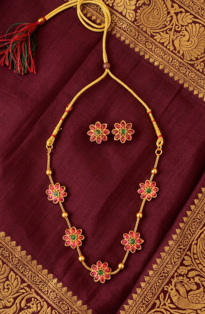 Floral Gold Plated Necklace Set with Earrings for Women