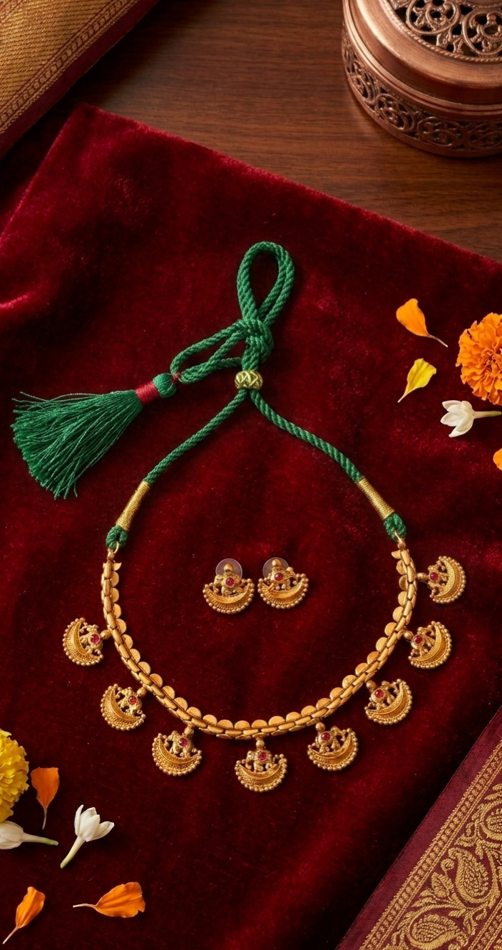 Temple Gold Plated Ruby Necklace Set with Earrings for Women