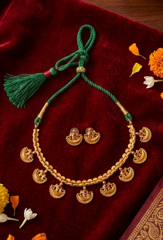 Temple Gold Plated Ruby Necklace Set with Earrings for Women