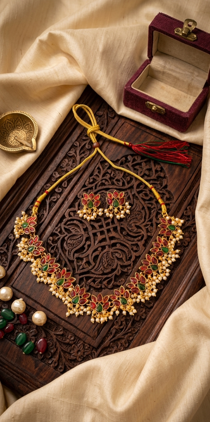 Kemp Stone Gold Plated Necklace Set with Earrings for Women