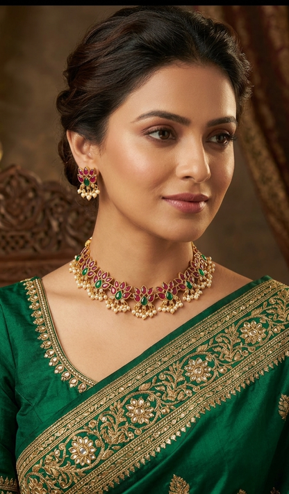 Kemp Stone Gold Plated Necklace Set with Earrings for Women