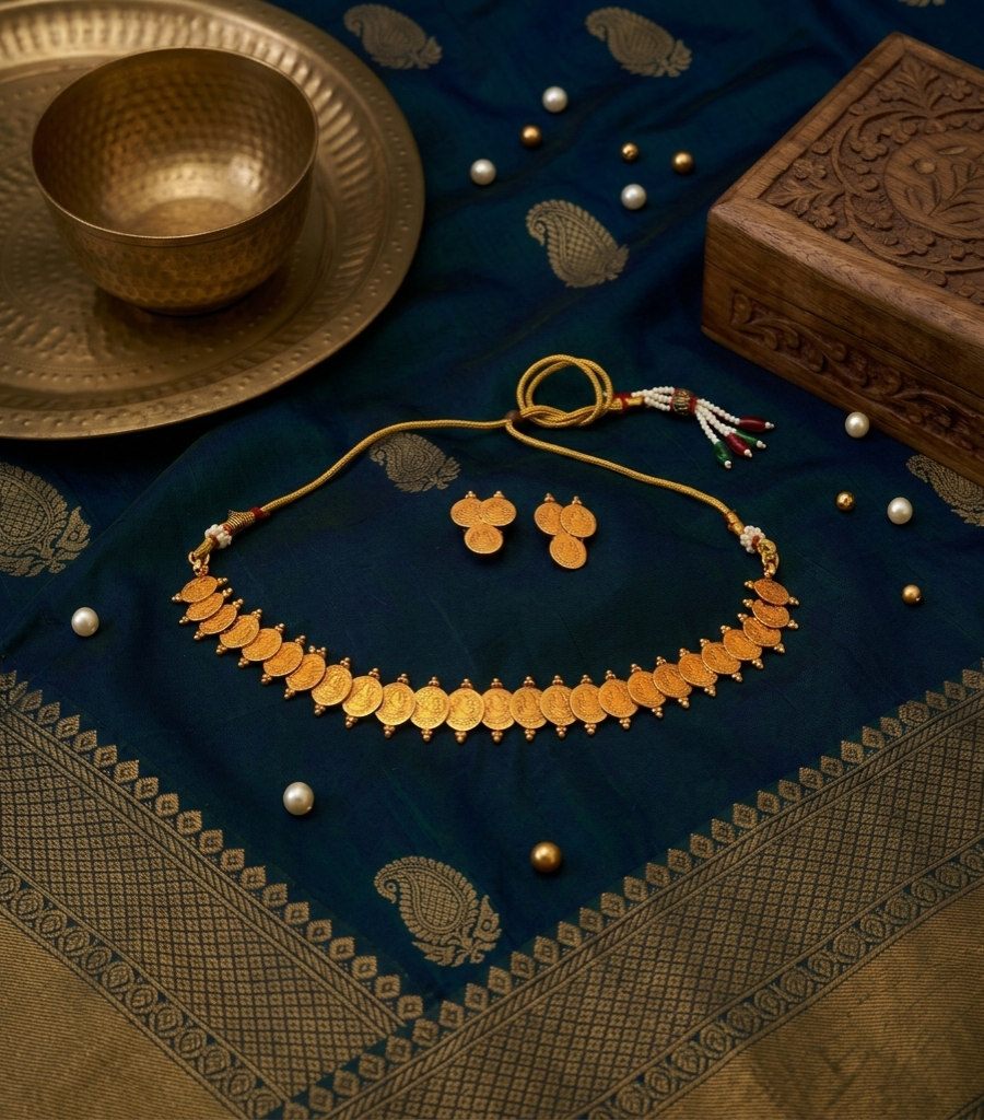Lakshmi Coin Gold Plated Necklace Set for Women