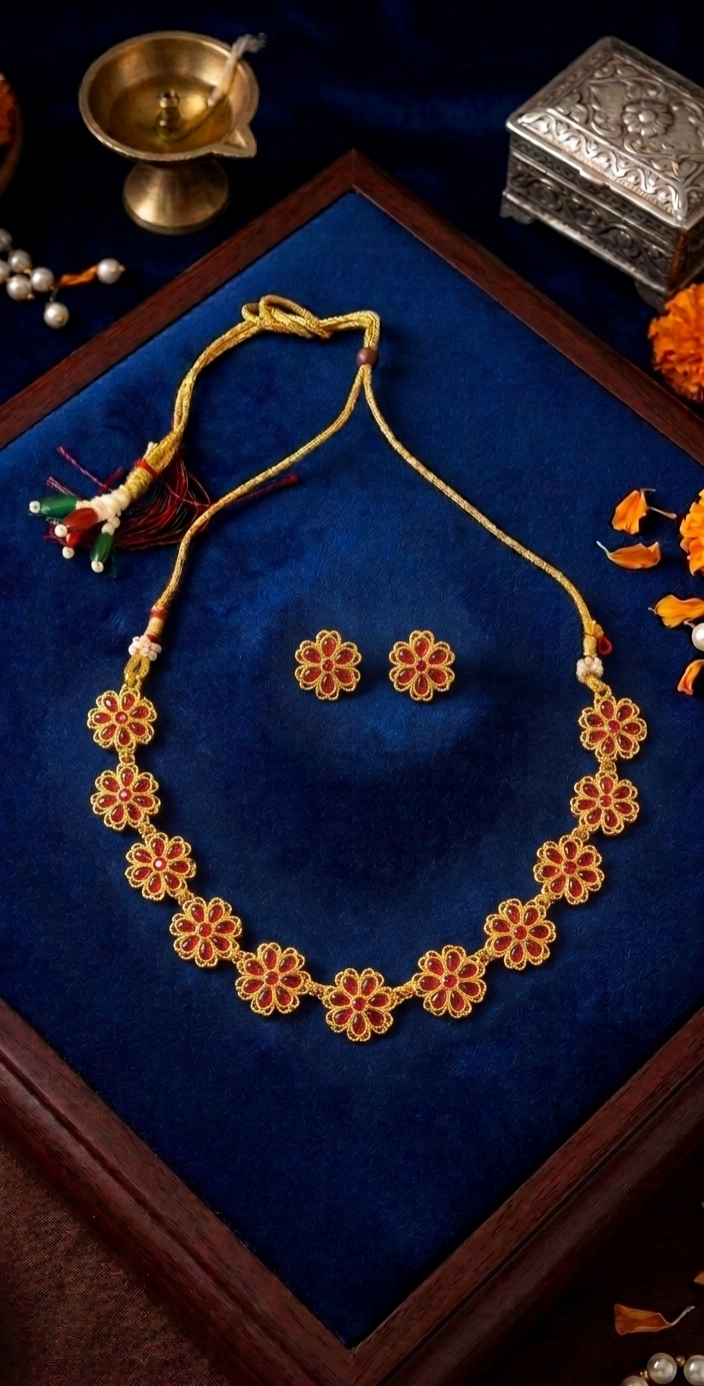 Festive Gold Plated Floral Jewelry Set