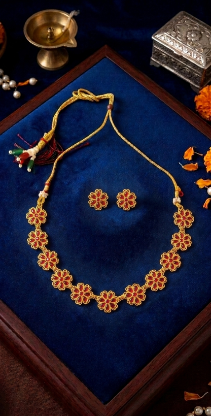 Festive Gold Plated Floral Jewelry Set