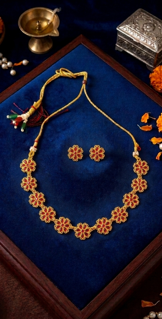 Festive Gold Plated Floral Jewelry Set