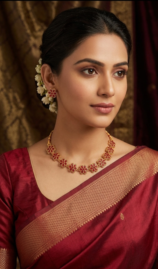 Festive Gold Plated Floral Jewelry Set