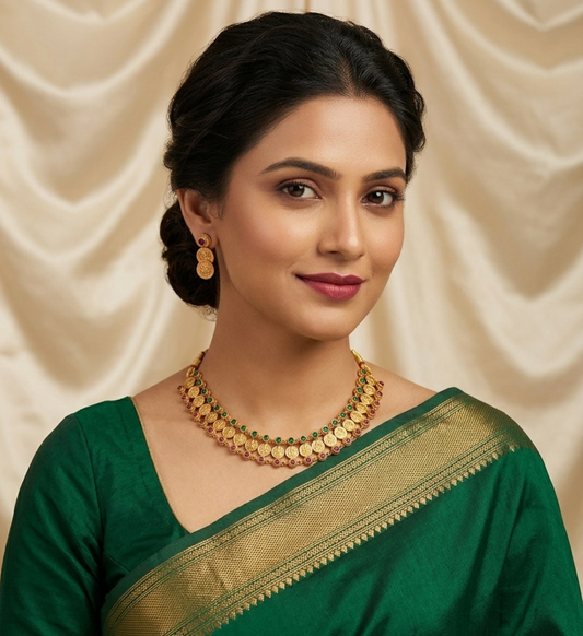 Gold Plated Lakshmi Coin Temple Necklace Set for Women