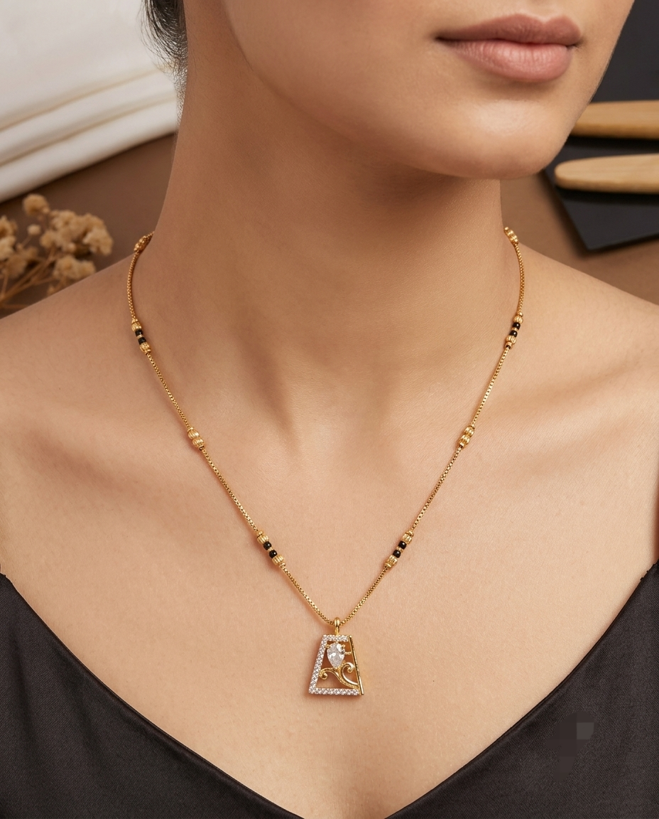 Elegant Gold-Plated Black Bead Mangalsutra