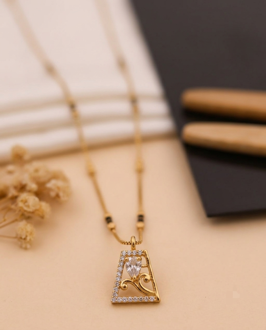Elegant Gold-Plated Black Bead Mangalsutra