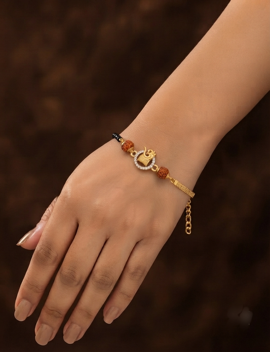 Elegant Gold-Plated Black Bead Mangalsutra Bracelet for Women
