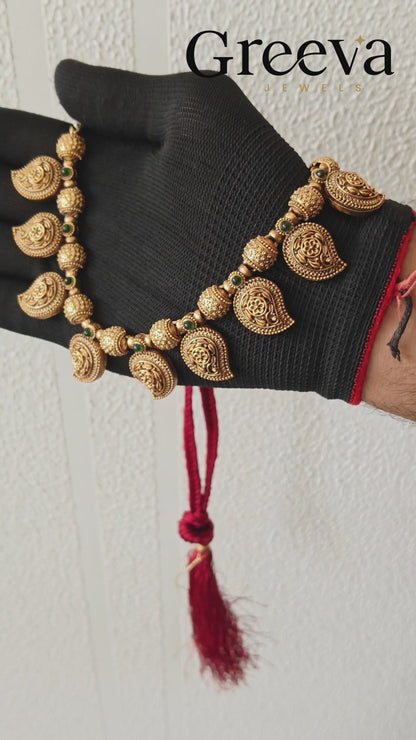 Micro Gold Plated Temple Necklace Set with Matching Earrings