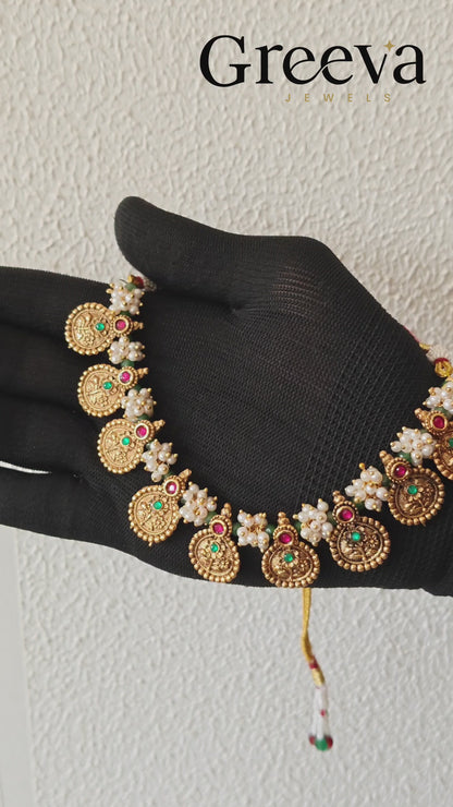 Traditional Gold Plated Coin Temple Necklace Set for Women