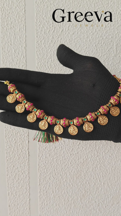 Lakshmi Coin Temple Gold Plated Necklace Set for Women