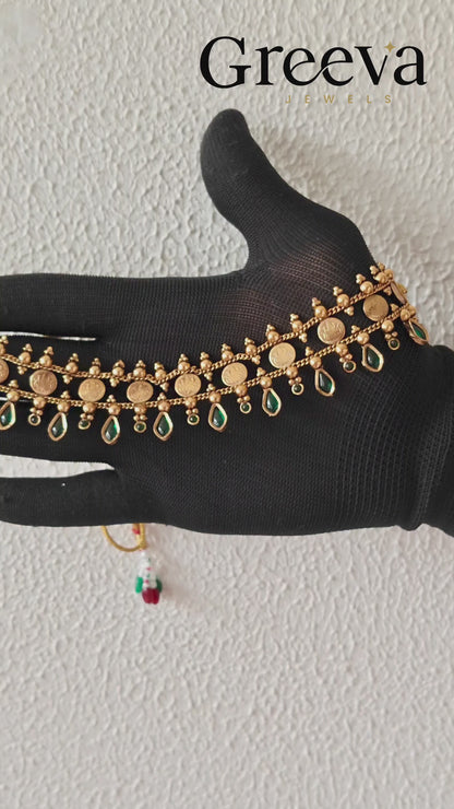Traditional Antique Gold Plated Coin Necklace Set with Ruby Stones