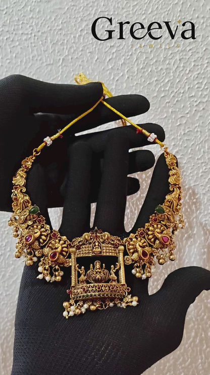 Gold Plated Lakshmi Bridal Necklace Set with Jhumkas