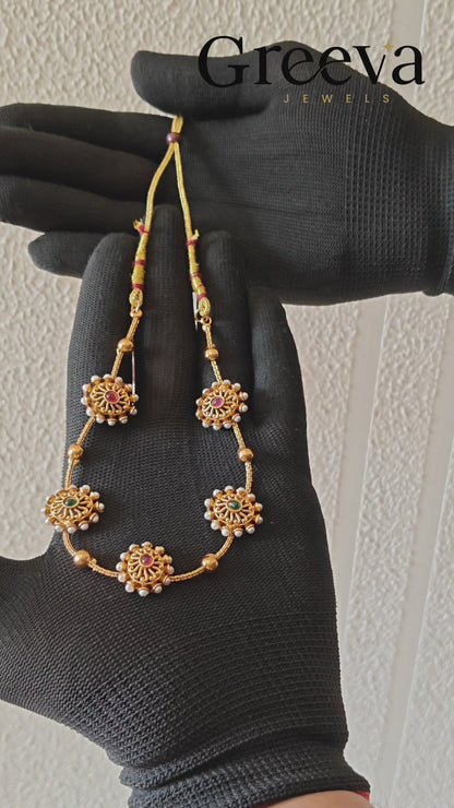 Antique Gold Floral Necklace Set with Earrings