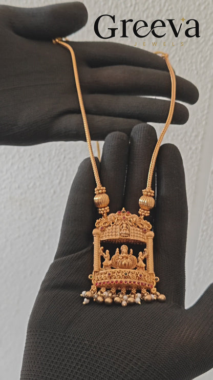 Lakshmi Temple Gold Plated Pendant Set with Jhumka Earrings