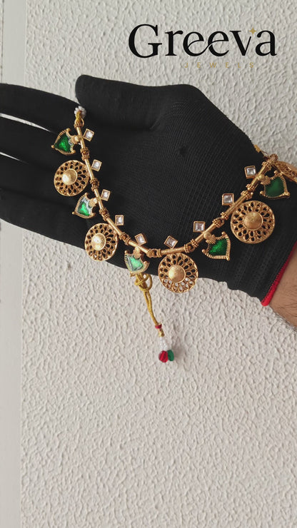 Traditional Gold Plated Green Meenakari Necklace Set with Earrings