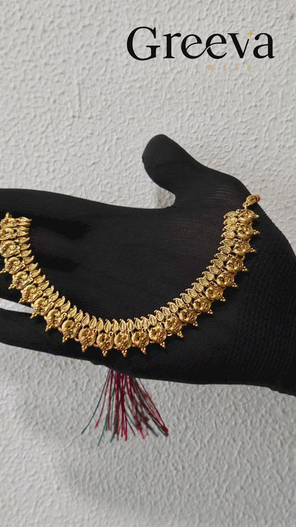 Antique Gold Plated Temple Jewelry Set with Jhumka Earrings