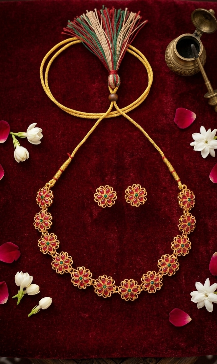 Premium Gold Plated Flower Necklace Set
